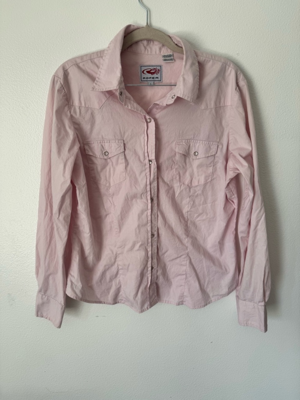 Roper Women’s Pink 100% Cotton Solid Poplin Snap Western Shirt Size Large EUC
